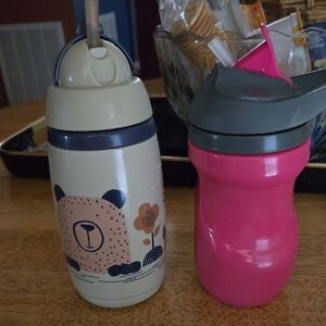 Kids Bear and Pink Sippy Cups